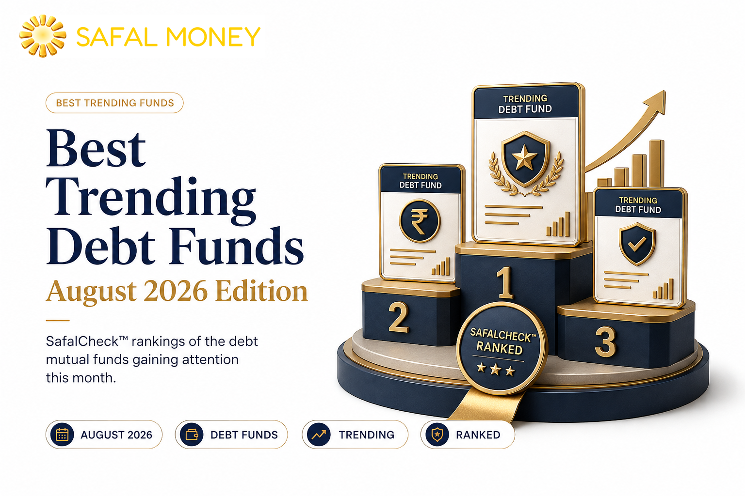 Best Trending Debt Funds - SafalCheck™ rankings for August 2026, ranked 1-2-3 on a podium